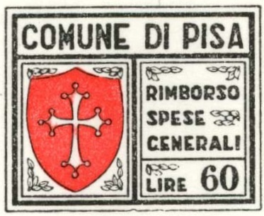Marca da Bollo del Comune di PISA su Carta Bianca di dimensioni 23 x 18,5 mm
