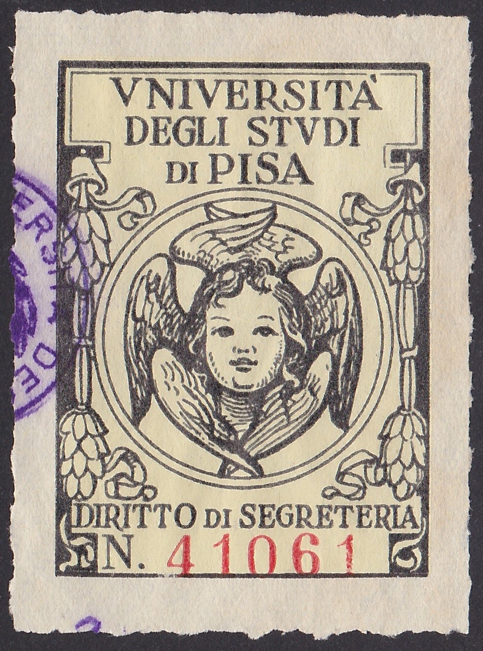 Marca da Bollo del Comune di PISA su Carta Bianca di dimensioni 32 x 44,5 mm