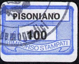 Marca da Bollo del Comune di PISONIANO su Carta Bianca di dimensioni 19 x 14 mm