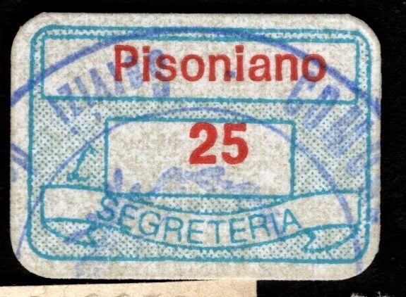 Marca da Bollo del Comune di PISONIANO su Carta Bianca di dimensioni 19 x 14 mm