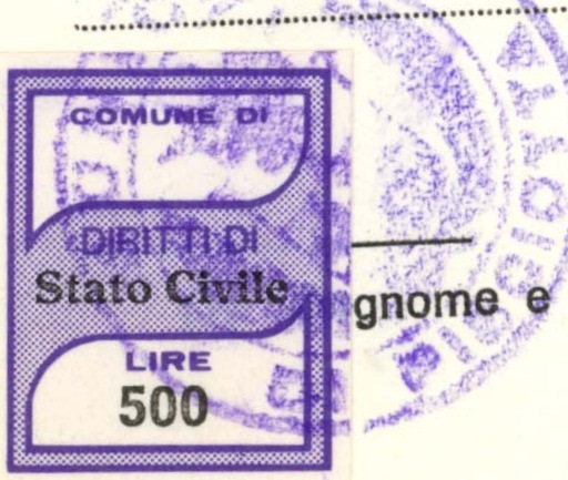 Marca da Bollo del Comune di PISCIOTTA su Carta Bianca di dimensioni 19,5 x 24 mm