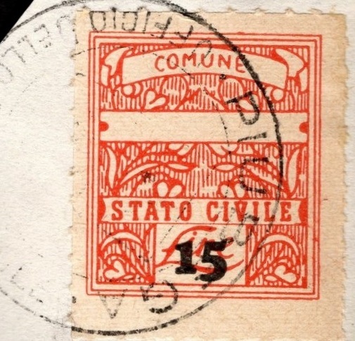 Marca da Bollo del Comune di PIUBEGA su Carta Bianca di dimensioni 23 x 28 mm