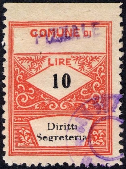 Marca da Bollo del Comune di PIZZALE su Carta Bianca di dimensioni 22 x 28 mm