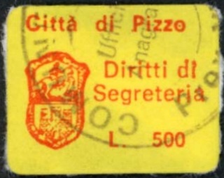 Marca da Bollo del Comune di PIZZO su Carta Colorata di dimensioni 17,5 x 13 mm