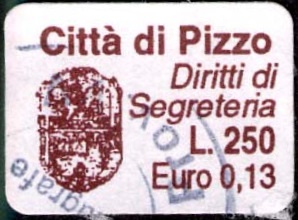 Marca da Bollo del Comune di PIZZO su Carta Bianca di dimensioni 15,5 x 11 mm
