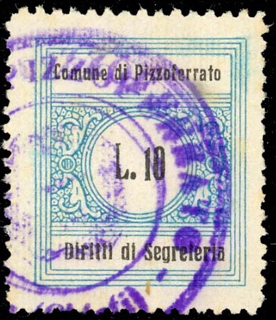 Marca da Bollo del Comune di PIZZOFERRATO su Carta Bianca di dimensioni 21,5 X 25,5 mm