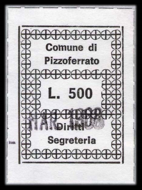 Marca da Bollo del Comune di PIZZOFERRATO su Carta Bianca di dimensioni 23,5 x 31 mm