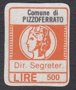 Marca da Bollo del Comune di PIZZOFERRATO su Carta Bianca di dimensioni 16 X 20 mm
