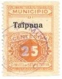 Marca da Bollo del Comune di TAIPANA su Carta Bianca Sottile di dimensioni 22,5 x 32 mm
