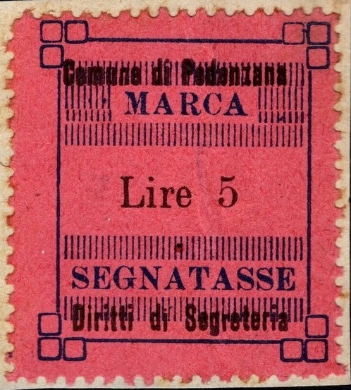 Marca da Bollo del Comune di PODENZANA su Carta Colorata di dimensioni 22 x 29 mm