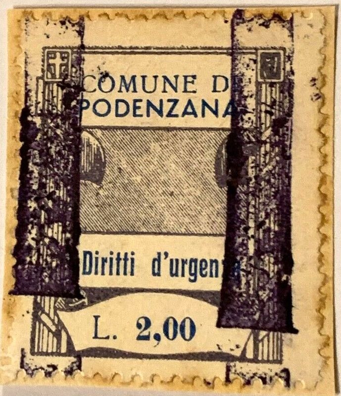 Marca da Bollo del Comune di PODENZANA su Carta Bianca di dimensioni 22 x 29 mm