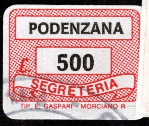 Marca da Bollo del Comune di PODENZANA su Carta Bianca di dimensioni 19 x 14 mm