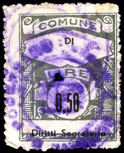 Marca da Bollo del Comune di PODENZANO su Carta Bianca di dimensioni 22,5 x 29 mm