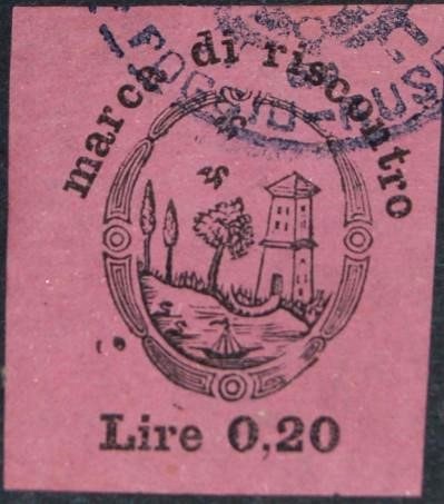 Marca da Bollo del Comune di POGGIO RUSCO su Carta Colorata di dimensioni 21 X 27 mm