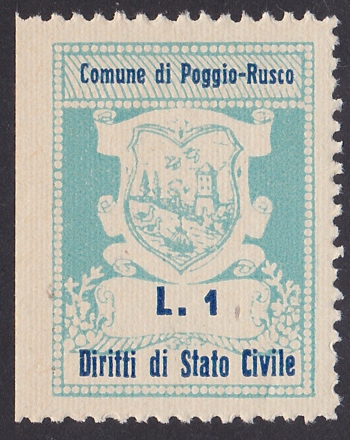 Marca da Bollo del Comune di POGGIO RUSCO su Carta Bianca Sottile di dimensioni 22 x 30 mm