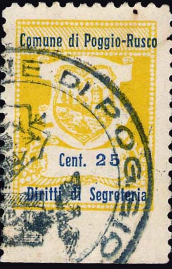 Marca da Bollo del Comune di POGGIO RUSCO su Carta Bianca Sottile di dimensioni 18 x 25 mm