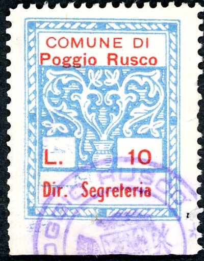 Marca da Bollo del Comune di POGGIO RUSCO su Carta Bianca di dimensioni 21 X 27 mm