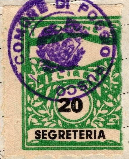 Marca da Bollo del Comune di POGGIO RUSCO su Carta Bianca di dimensioni 21 X 27 mm