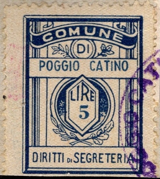 Marca da Bollo del Comune di POGGIO CATINO su Carta Bianca di dimensioni 21,5 x 28,5 mm