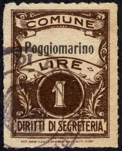 Marca da Bollo del Comune di POGGIOMARINO su Carta Bianca Sottile di dimensioni 22 x 29 mm