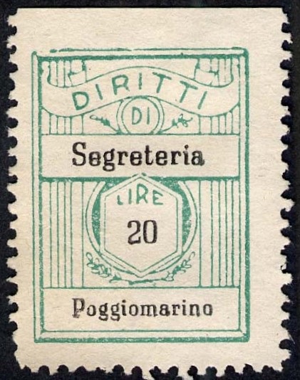 Marca da Bollo del Comune di POGGIOMARINO su Carta Bianca di dimensioni 20,5 x 28 mm
