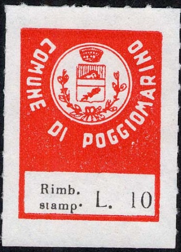 Marca da Bollo del Comune di POGGIOMARINO su Carta Bianca Sottile di dimensioni 20 x 27 mm