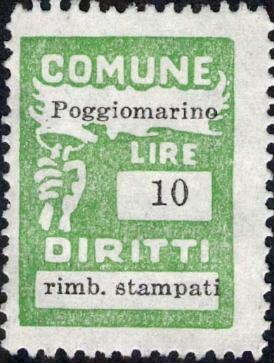Marca da Bollo del Comune di POGGIOMARINO su Carta Bianca di dimensioni 18,5 x 26 mm