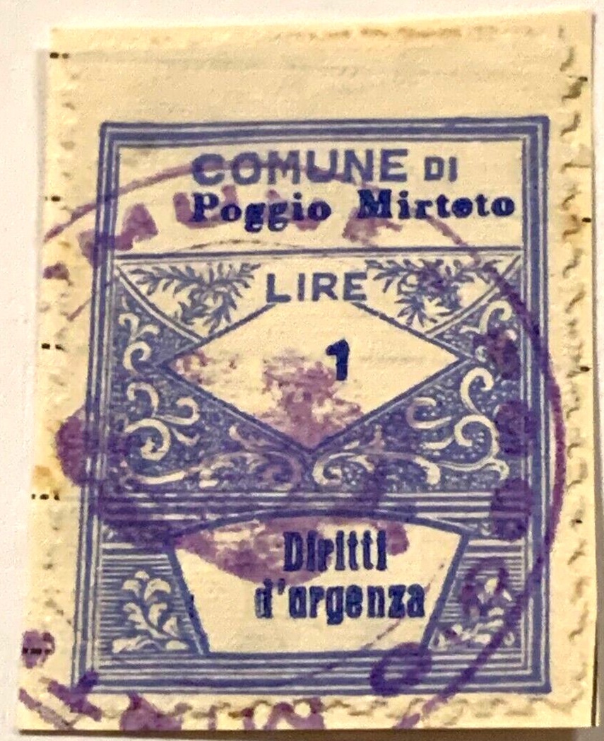 Marca da Bollo del Comune di POGGIO MIRTETO su Carta Bianca di dimensioni 22 x 29 mm