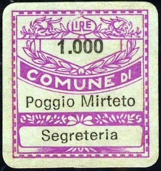 Marca da Bollo del Comune di POGGIO MIRTETO su Carta Bianca di dimensioni 19 x 21 mm