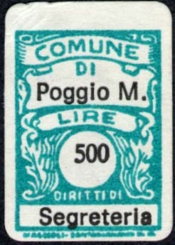 Marca da Bollo del Comune di POGGIO MIRTETO su Carta Bianca di dimensioni 14 x 20 mm