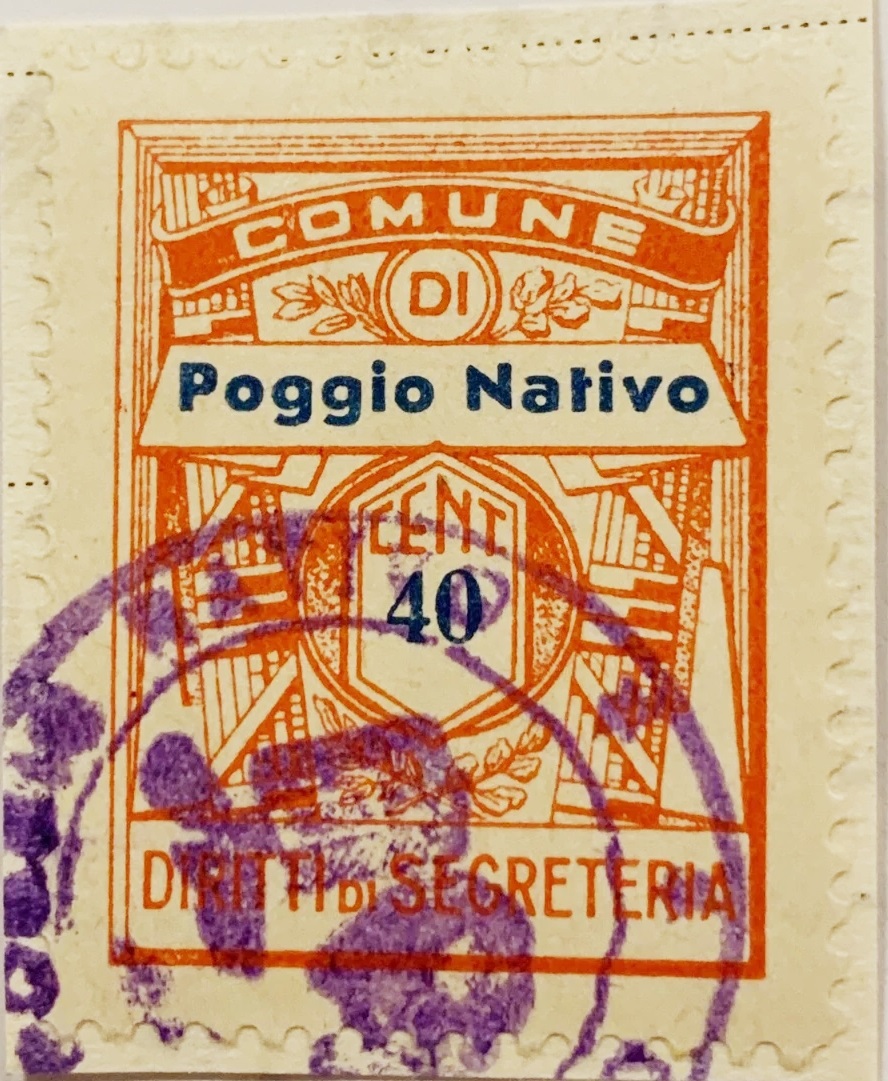 Marca da Bollo del Comune di POGGIO NATIVO su Carta Bianca di dimensioni 21 X 33,5 mm