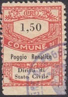 Marca da Bollo del Comune di POGGIO RENATICO su Carta Bianca di dimensioni 22 x 28 mm