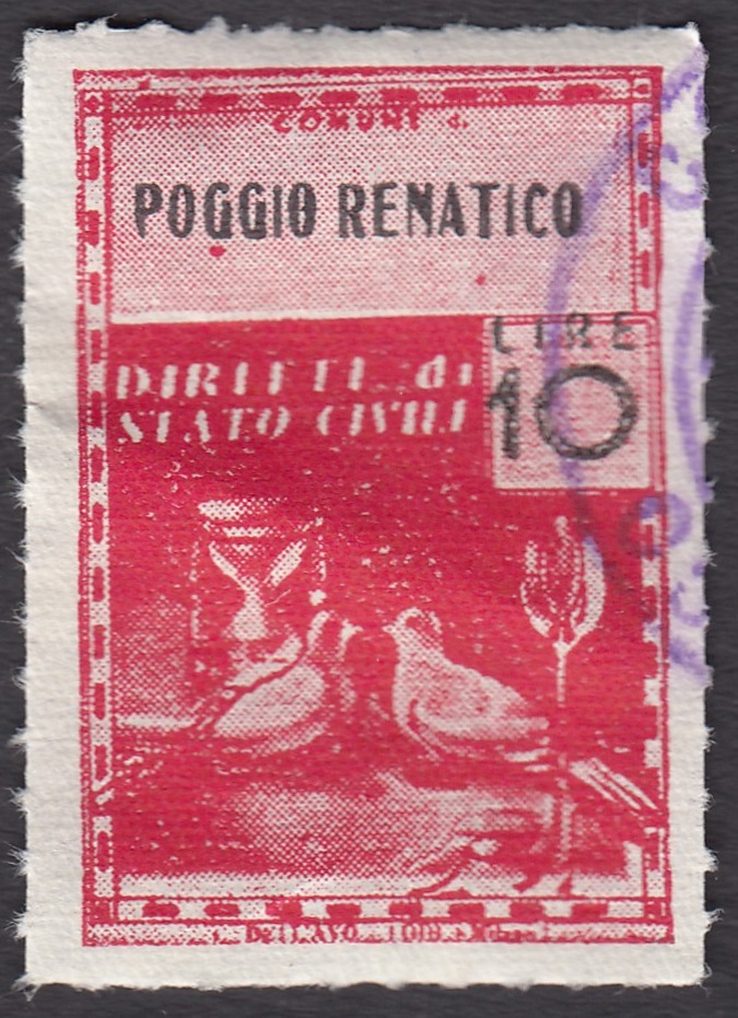 Marca da Bollo del Comune di POGGIO RENATICO su Carta Bianca di dimensioni 21,5 x 31,5 mm