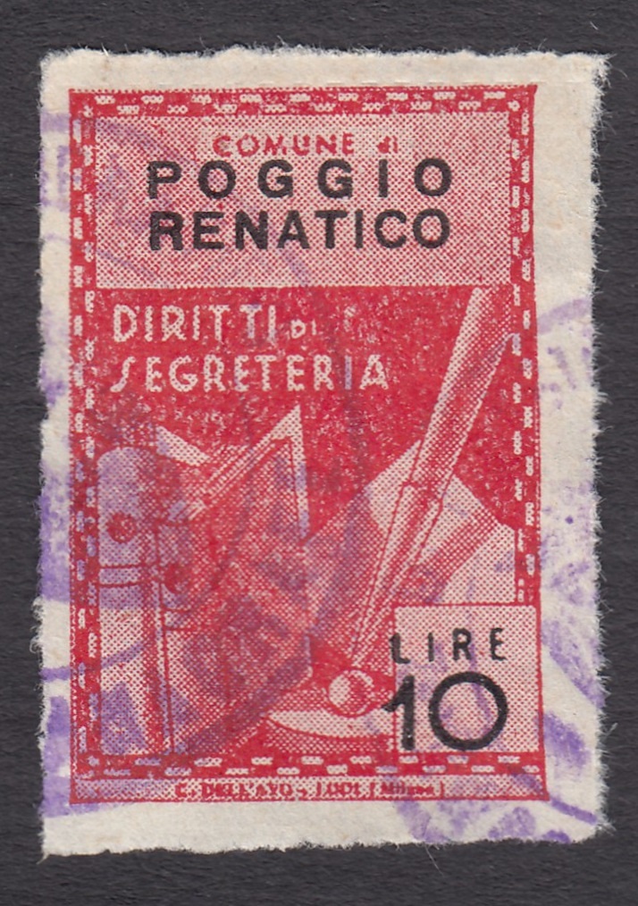 Marca da Bollo del Comune di POGGIO RENATICO su Carta Bianca di dimensioni 21,5 x 31,5 mm