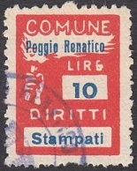 Marca da Bollo del Comune di POGGIO RENATICO su Carta Bianca di dimensioni 18 x 25 mm