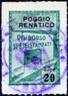 Marca da Bollo del Comune di POGGIO RENATICO su Carta Bianca di dimensioni 19,5 x 28,5 mm