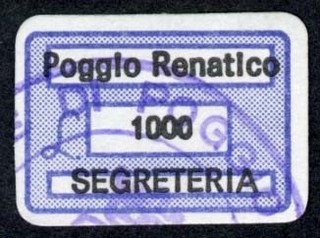 Marca da Bollo del Comune di POGGIO RENATICO su Carta Bianca di dimensioni 19 x 13,5 mm