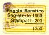 Marca da Bollo del Comune di POGGIO RENATICO su Carta Bianca di dimensioni 19 x 14 mm