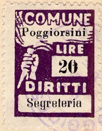 Marca da Bollo del Comune di POGGIORSINI su Carta Bianca di dimensioni 19 x 25 mm