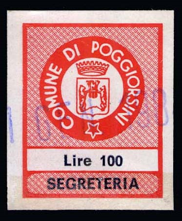 Marca da Bollo del Comune di POGGIORSINI su Carta Bianca di dimensioni 20 x 25 mm