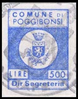 Marca da Bollo del Comune di POGGIORSINI su Carta Bianca di dimensioni 15,5 x 20 mm