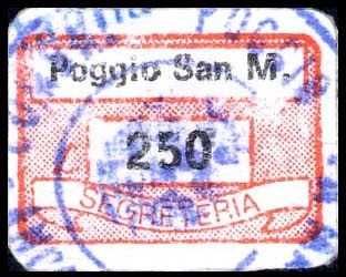 Marca da Bollo del Comune di POGGIO SAN MARCELLO su Carta Bianca di dimensioni 19 x 13 mm