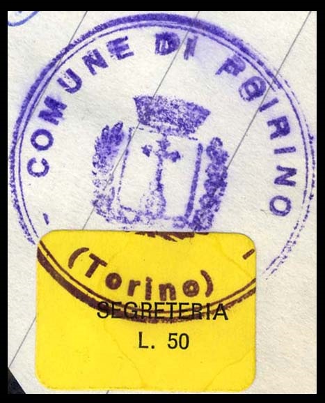 Marca da Bollo del Comune di POIRINO su Carta Colorata di dimensioni 18 x 15 mm