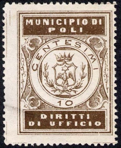 Marca da Bollo del Comune di POLI su Carta Bianca Sottile di dimensioni 26 x 34 mm