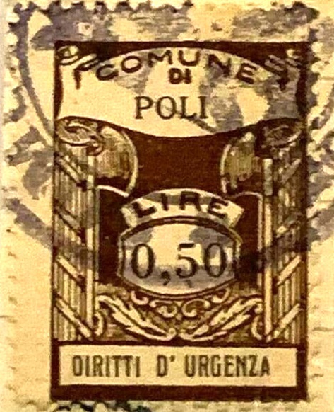 Marca da Bollo del Comune di POLI su Carta Bianca di dimensioni mm
