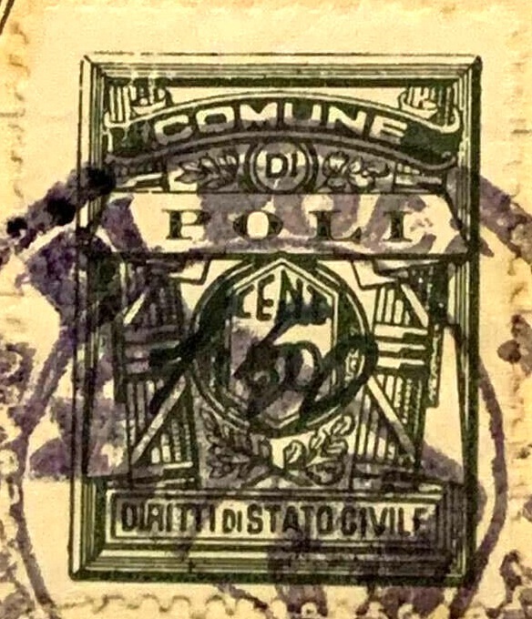 Marca da Bollo del Comune di POLI su Carta Bianca di dimensioni mm