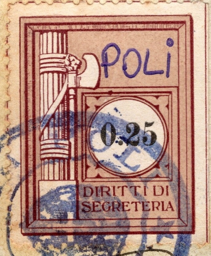 Marca da Bollo del Comune di POLI su Carta Bianca di dimensioni 21 X 32 mm