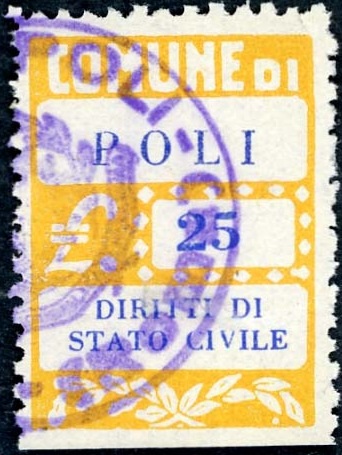 Marca da Bollo del Comune di POLI su Carta Bianca di dimensioni 20 x 28 mm