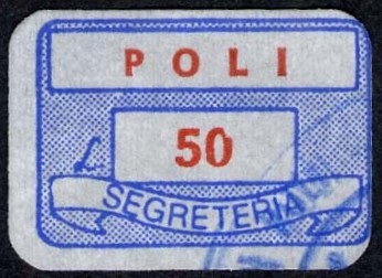 Marca da Bollo del Comune di POLI su Carta Bianca di dimensioni 19 x 14 mm