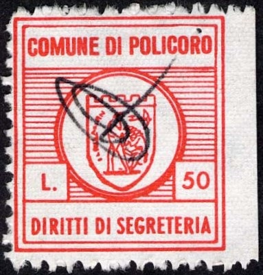 Marca da Bollo del Comune di POLICORO su Carta Bianca di dimensioni 21 x 24 mm
